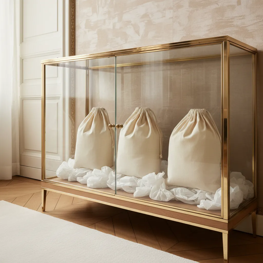 Rangées debout dans leurs dust bags en coton, les minaudières conservent leur forme et leur éclat pendant des décennies