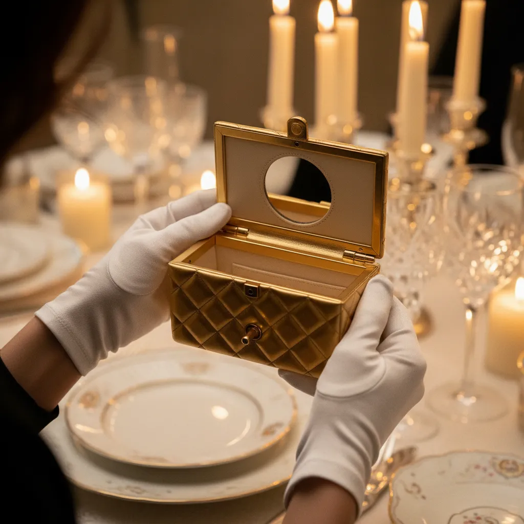 L'intérieur doublé d'agneau et le miroir intégré au couvercle : deux marqueurs d'authenticité que les experts vérifient systématiquement