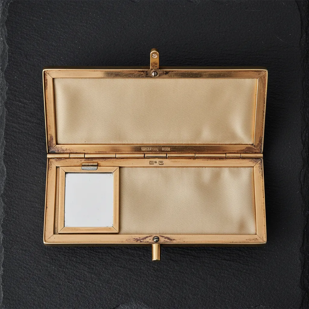 L'intérieur d'une minaudière en vermeil : poinçon d'orfèvre, fermoir push-lock et compartiments d'origine, trois indices d'authenticité à vérifier