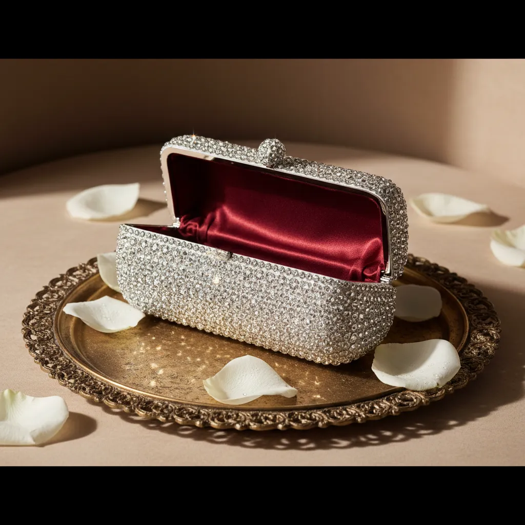 Les minaudières en cristaux blancs de Judith Leiber comptent jusqu'à 6 800 pierres posées à la main