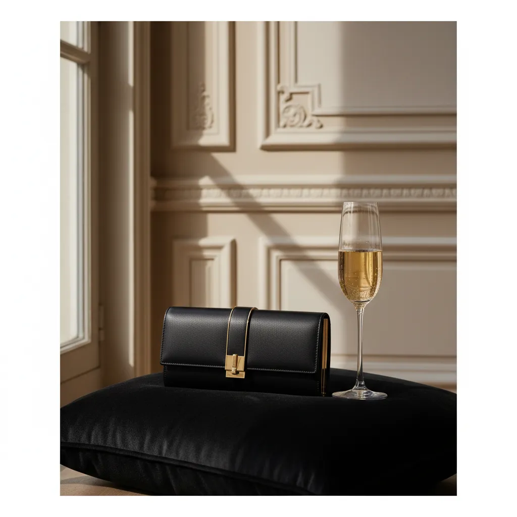 Le satin duchesse noir, matière d'entrée dans l'univers de la pochette du soir, offre un tombé structuré que le satin courant ne peut égaler