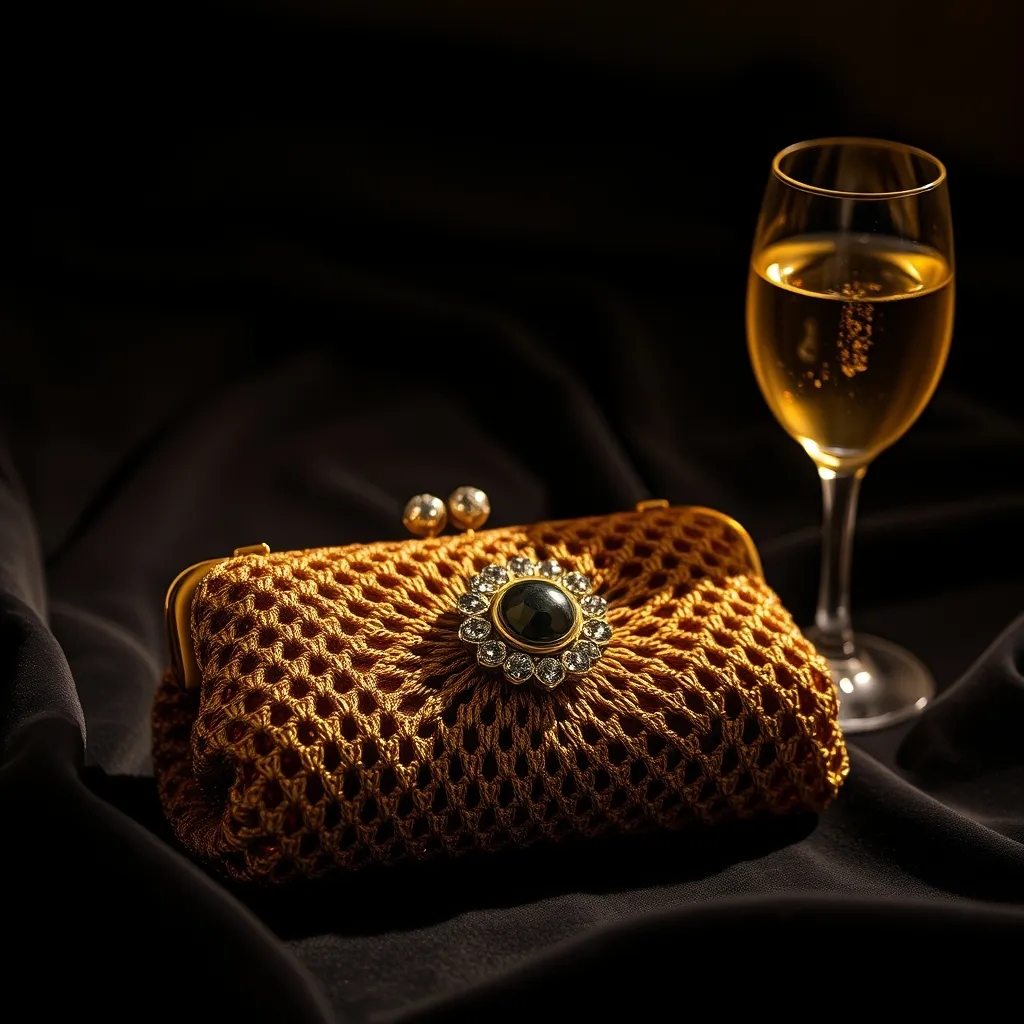 Pochette crochet en fil lurex doré avec fermoir bijou : l'alternative artisanale à la minaudière de cocktail