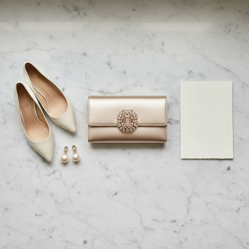 L'accord chromatique entre sac, chaussures et bijoux reste la règle d'or des cérémonies réussies