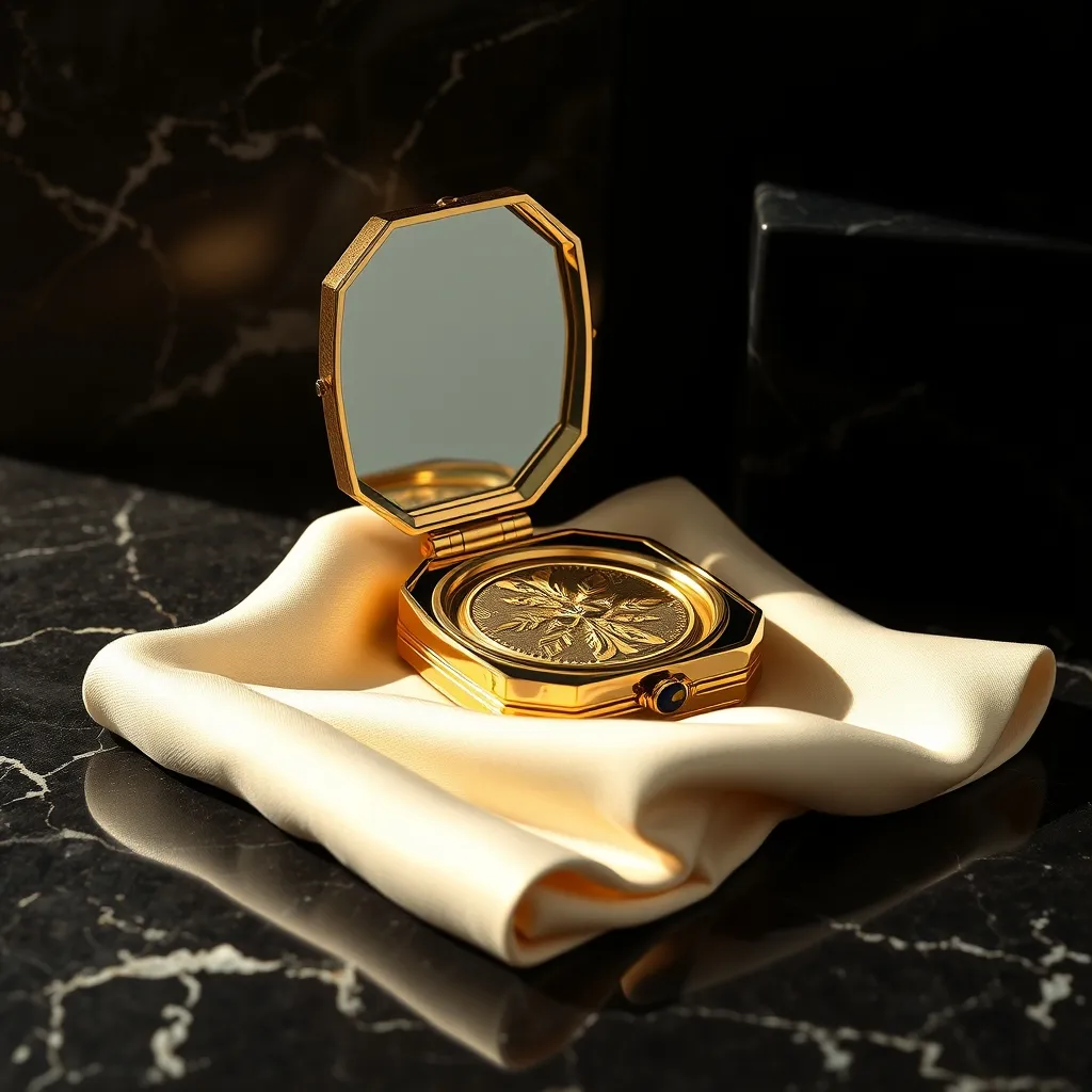 Le nécessaire de soir Van Cleef & Arpels : poudrier, miroir et compartiment à fard réunis dans un écrin de joaillerie