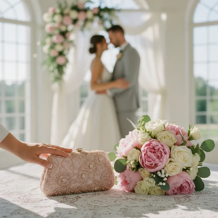 Minaudière rose poudré mariage : douceur printanière