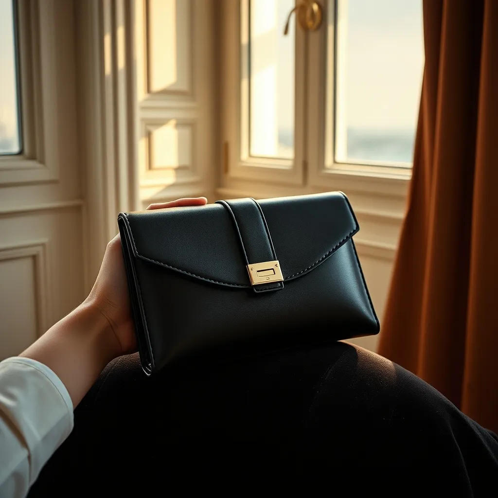 Le rabat en veau box et son fermoir doré : la signature d'une pochette conçue pour traverser les décennies