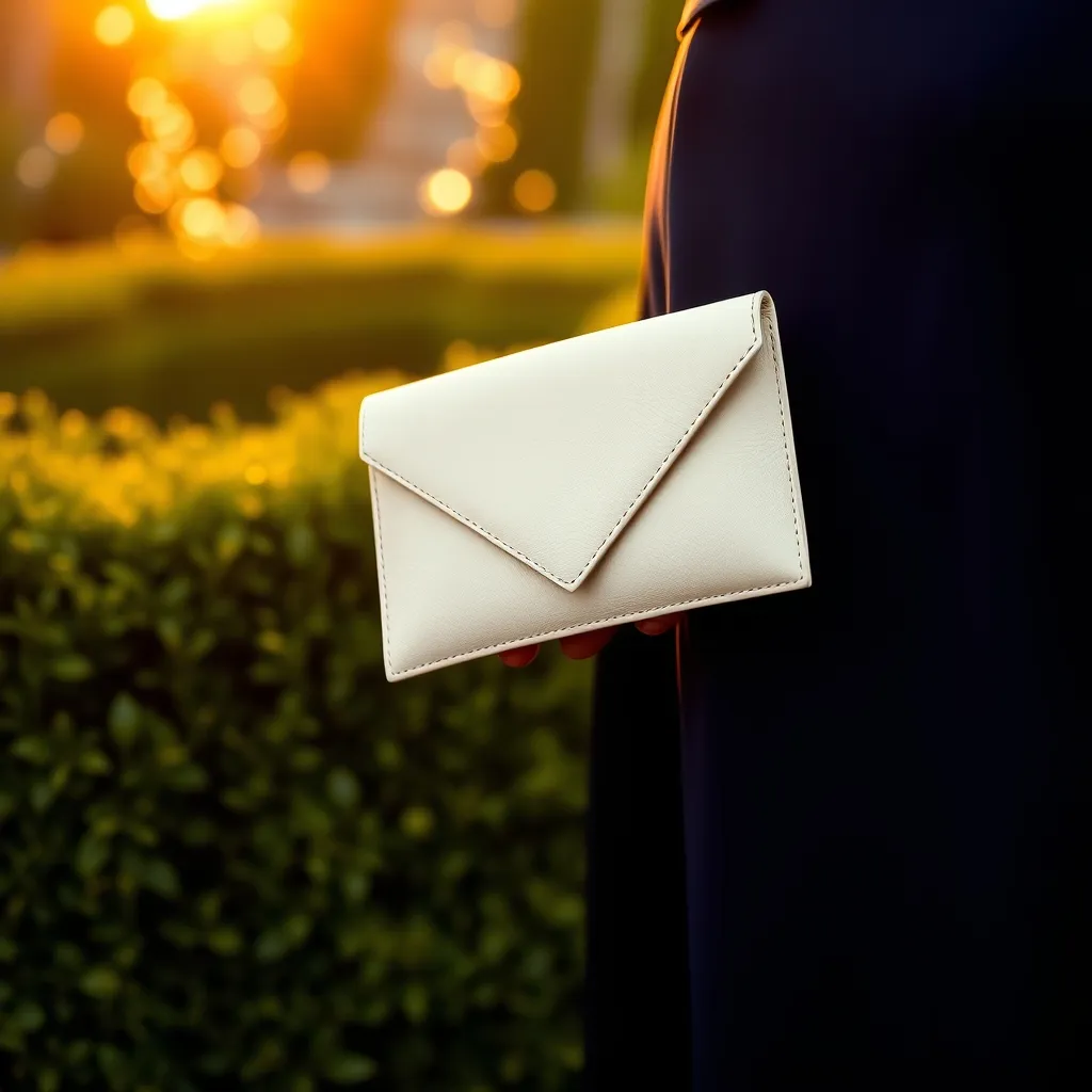 Pochette ivoire mat portée sur robe marine : le contraste idéal pour une invitée de mariage