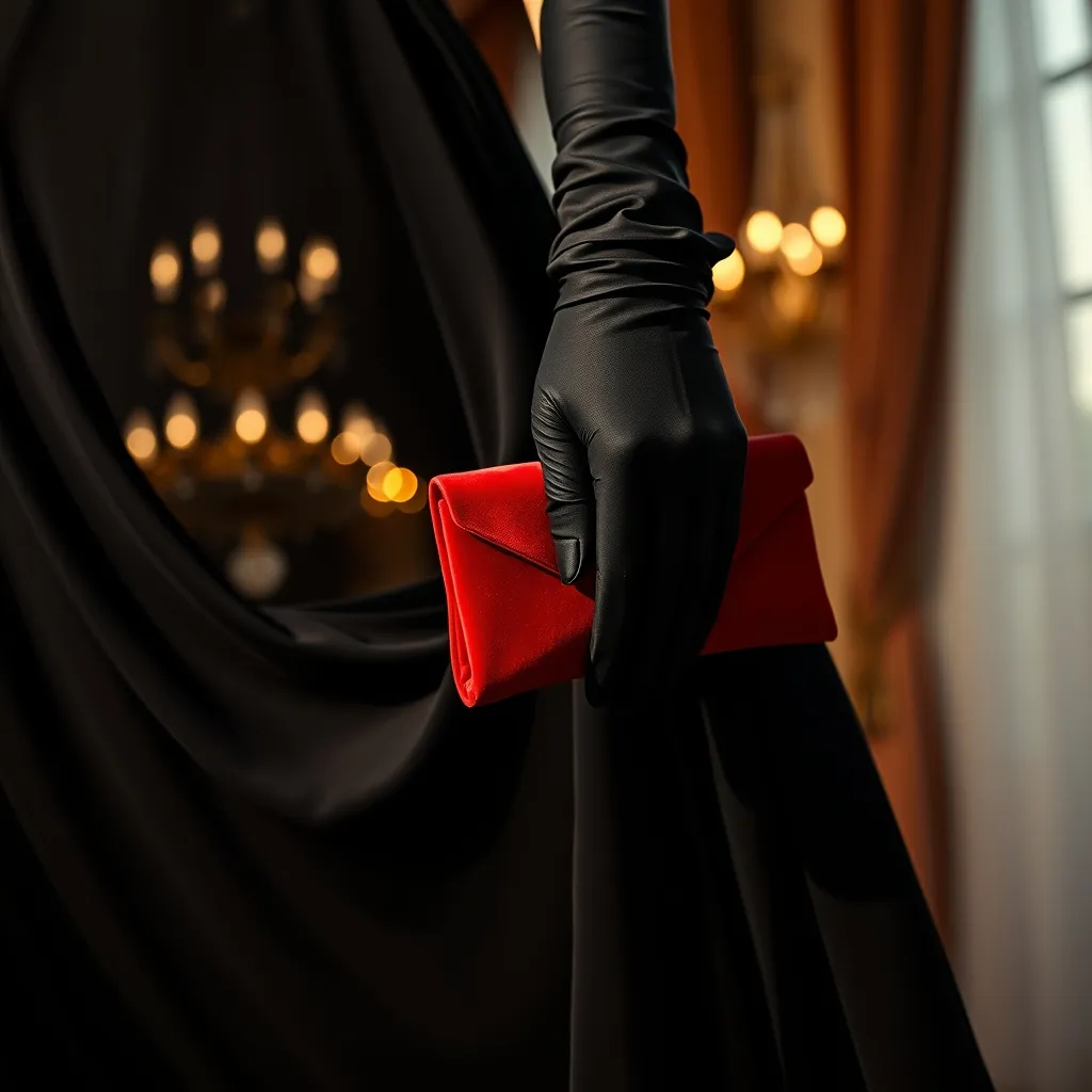 L'accord rouge et noir en situation : pochette velours grenat sur robe crêpe, la combinaison la plus photographiée des galas parisiens