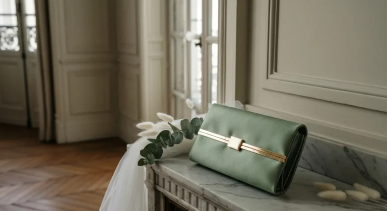 Pochette verte sauge mariage : la tendance naturelle