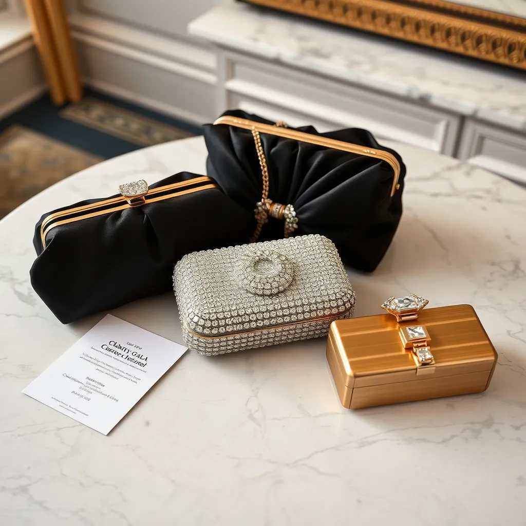 Trois registres de minaudières pour trois ambiances de gala : satin noir formel, cristal artistique, métal doré classique