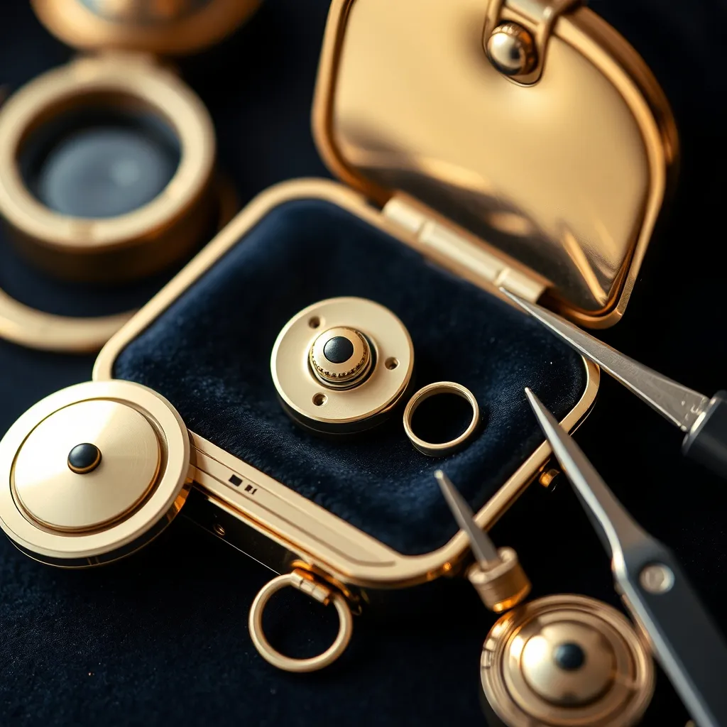 Le mécanisme à bouton-poussoir, cœur battant de la minaudière, repose sur un ressort de quelques millimètres qu'un horloger peut remplacer