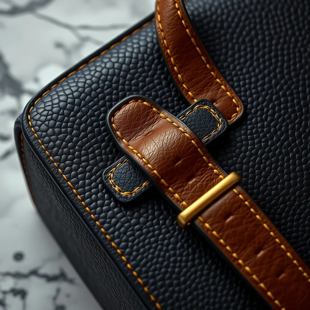 Le cuir grainé pleine fleur, ici avec une couture sellier à six points par centimètre, reste le gage de longévité d'un sac homme haut de gamme