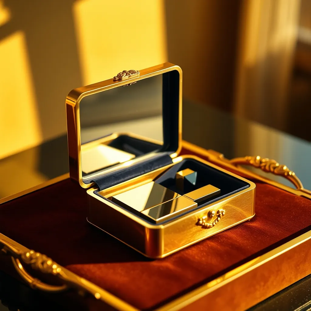 L'intérieur compartimenté d'une minaudière Art déco : miroir, poudrier et logement à rouge à lèvres, héritage Van Cleef & Arpels