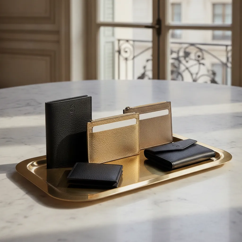 Petite maroquinerie de luxe : les coloris classiques (noir, gold, étoupe) restent les plus recherchés sur le marché secondaire
