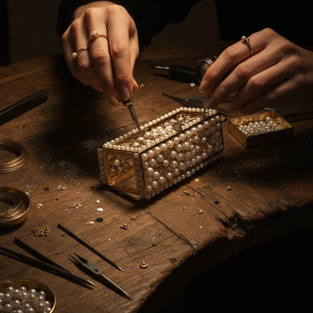 Dans les ateliers Dior, gainiers et sertisseurs consacrent jusqu'à 250 heures à la réalisation d'une minaudière haute couture