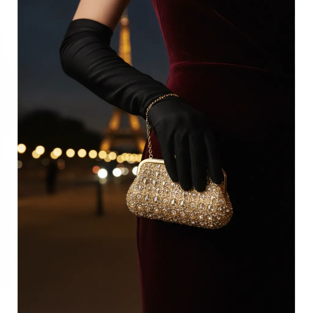 Portée à la main avec des gants du soir, la minaudière ancienne en vermeil reste l'accessoire le plus théâtral d'une tenue de gala