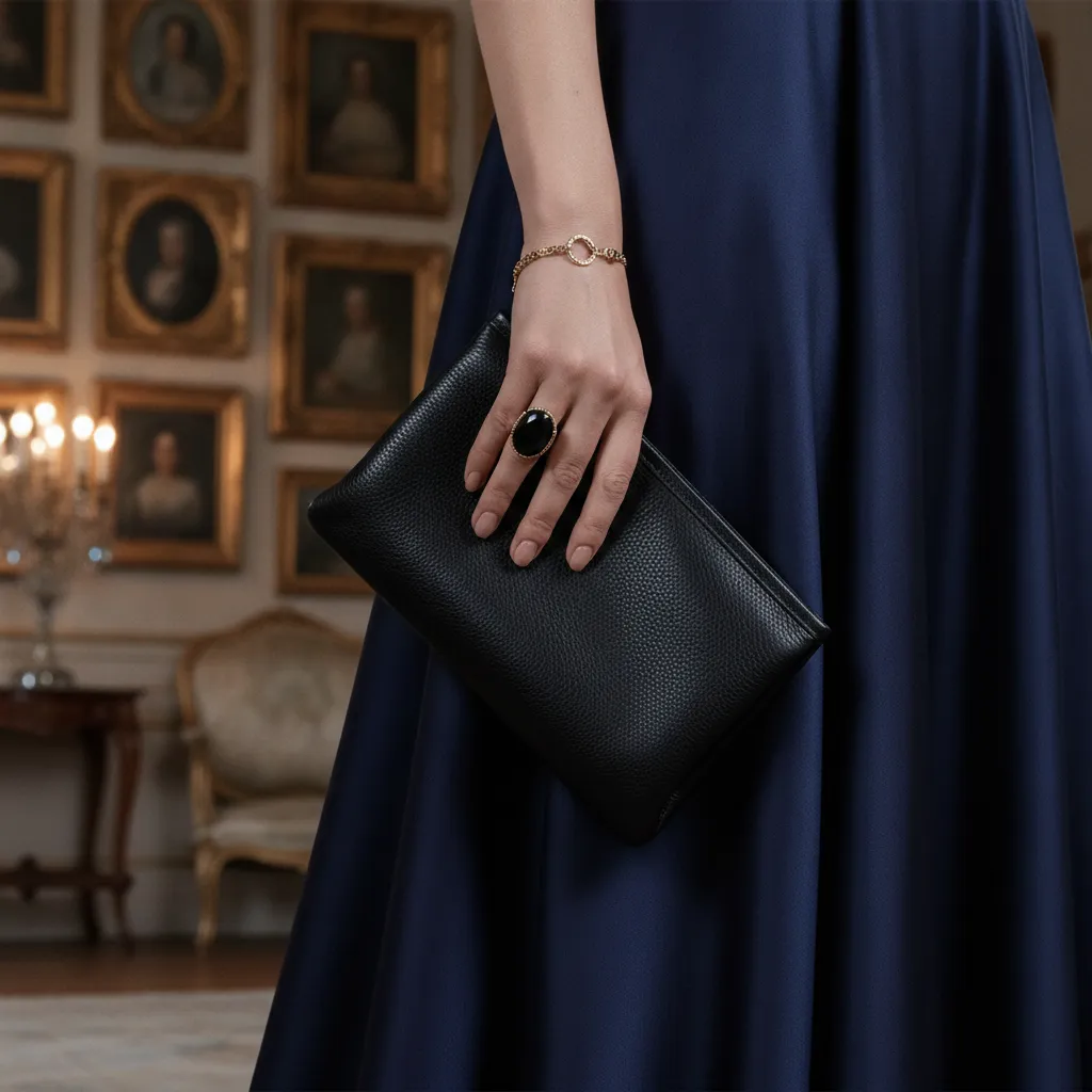 La pochette souple en cuir grainé : plus légère qu'une minaudière, elle accueille un smartphone de dernière génération