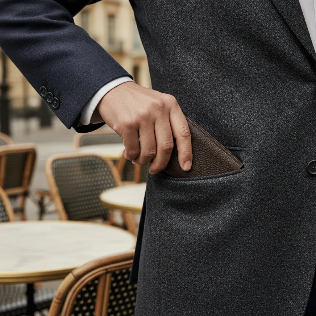 Le portefeuille long trouve naturellement sa place dans la poche intérieure d'une veste de costume