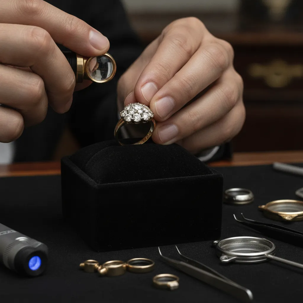 Contrôle des poinçons à la loupe 10x : une étape indispensable pour authentifier un bijou ancien en or 18 carats