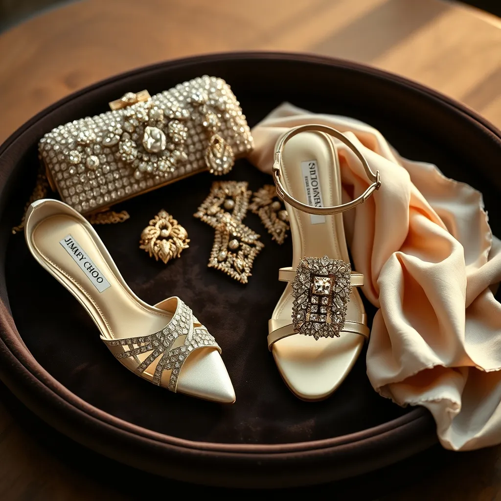 Pochette Jimmy Choo, boucles Charlotte Chesnais et sandales Roger Vivier : le trio accessoires qui fait la différence