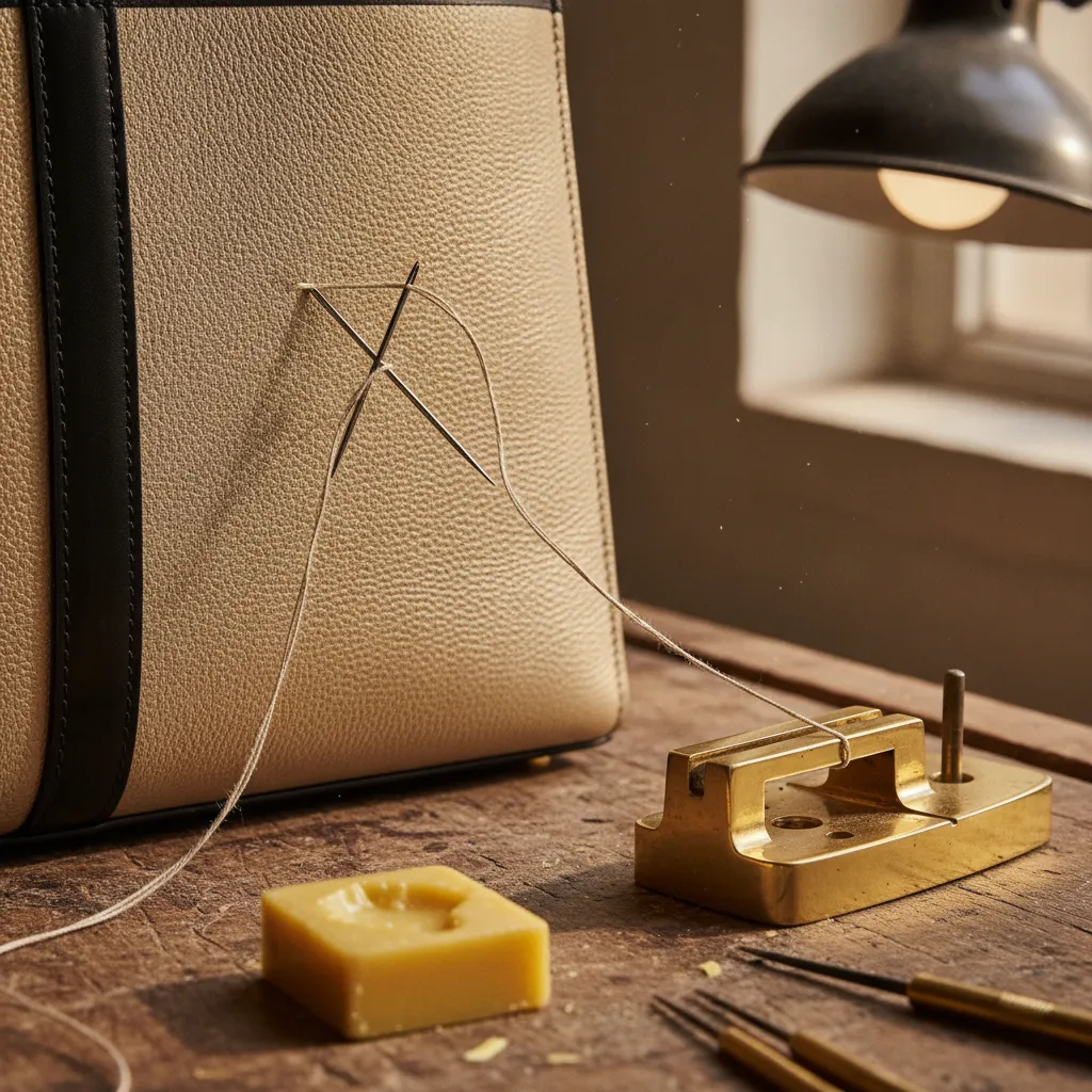 Le point sellier à deux aiguilles, signature d'Hermès, exige des années de pratique pour une régularité parfaite