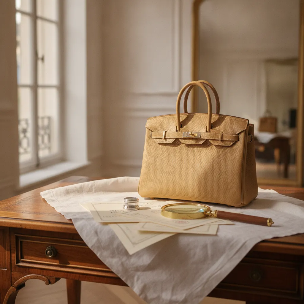 Chez les showrooms sur rendez-vous, chaque Birkin est accompagné d'un certificat détaillant cuir, couleur et année de fabrication