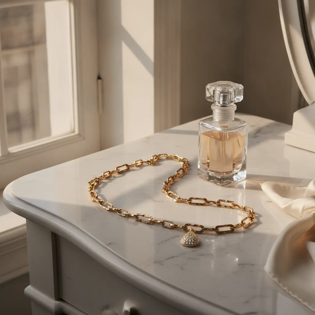 Chaîne de taille en or avec pendentif serti : un bijou intime pour femme qui emprunte au vocabulaire de la Place Vendôme