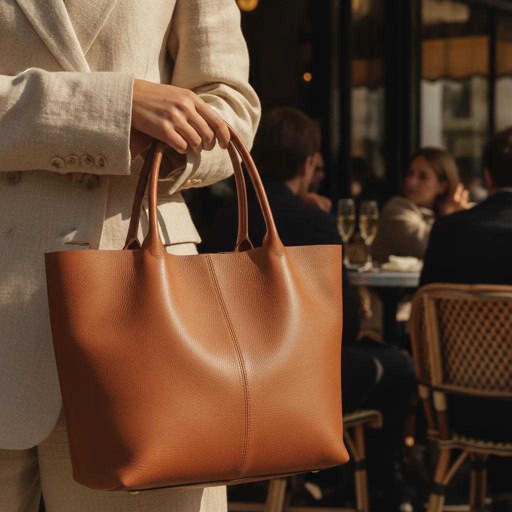 Le cabas en cuir grainé cognac, format généreux et cuir souple : l'alternative casual au sac structuré pour le quotidien parisien