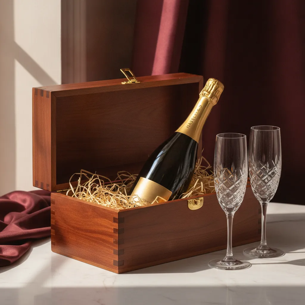 Le champagne de prestige en coffret bois reste le cadeau de fin d'année par excellence, avec un budget de 180 à 350 euros