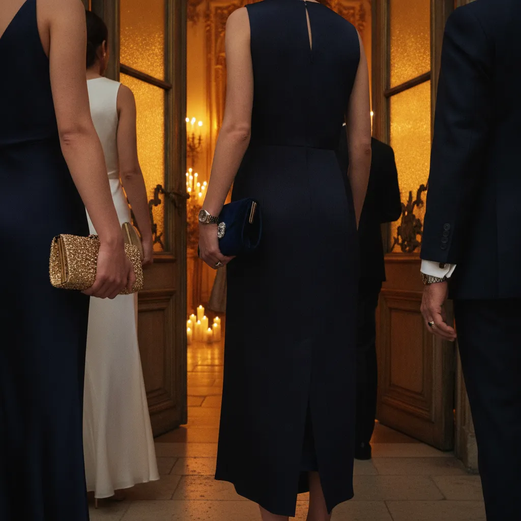 L'entrée d'un gala parisien : c'est dans les détails des accessoires que se lit la maîtrise du dress code