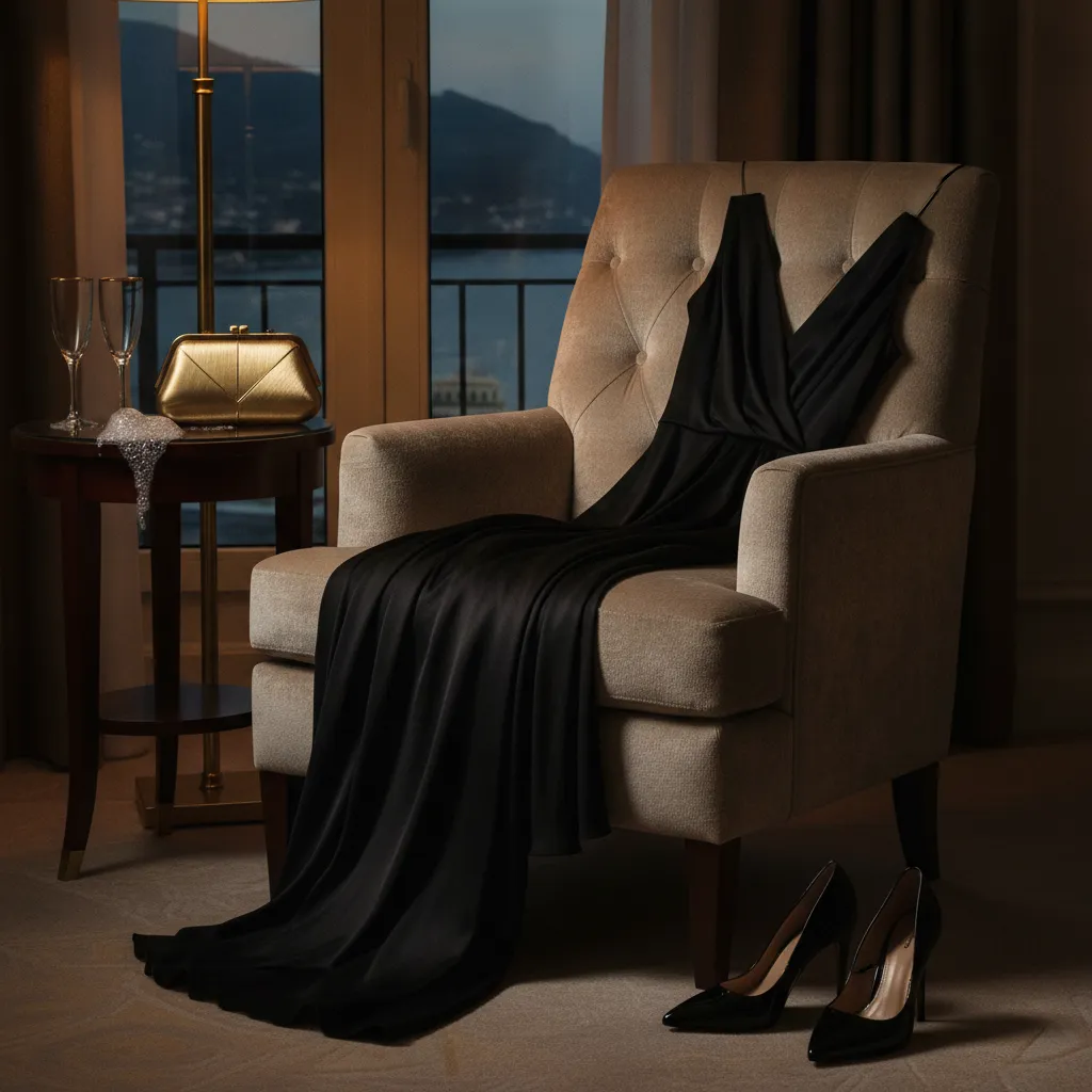 Robe cocktail noire, minaudière dorée et escarpins pointus : le trio gagnant pour les Salons Privés après 21 heures