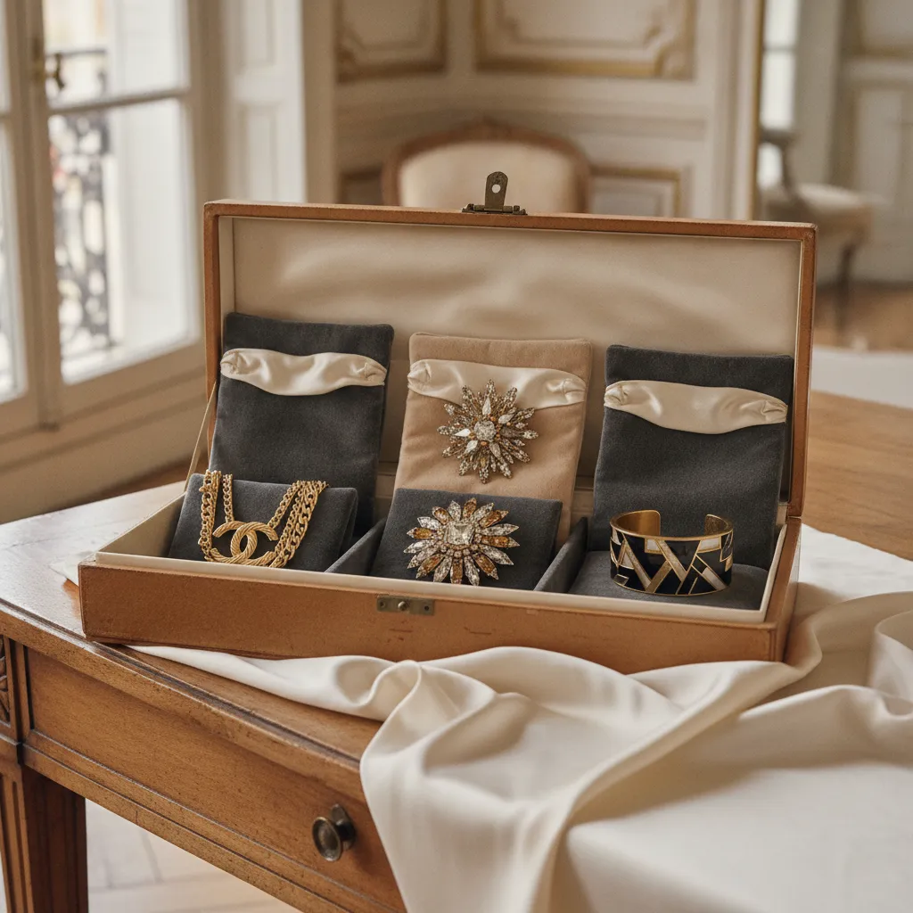 Un rangement individuel en pochette protège les dorures et les sertissages des frottements destructeurs