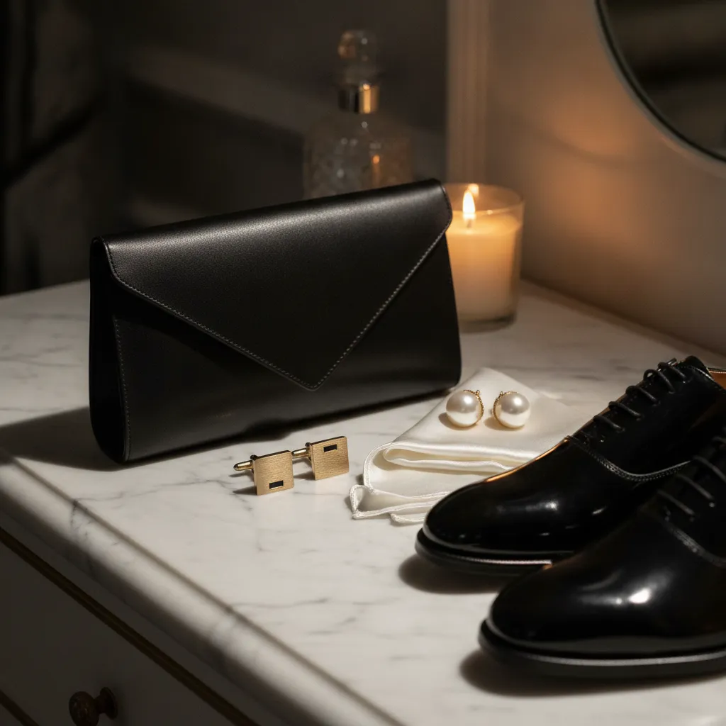 Pochette en satin noir, boutons de manchette or et richelieus vernis : les accessoires indispensables du gala militaire
