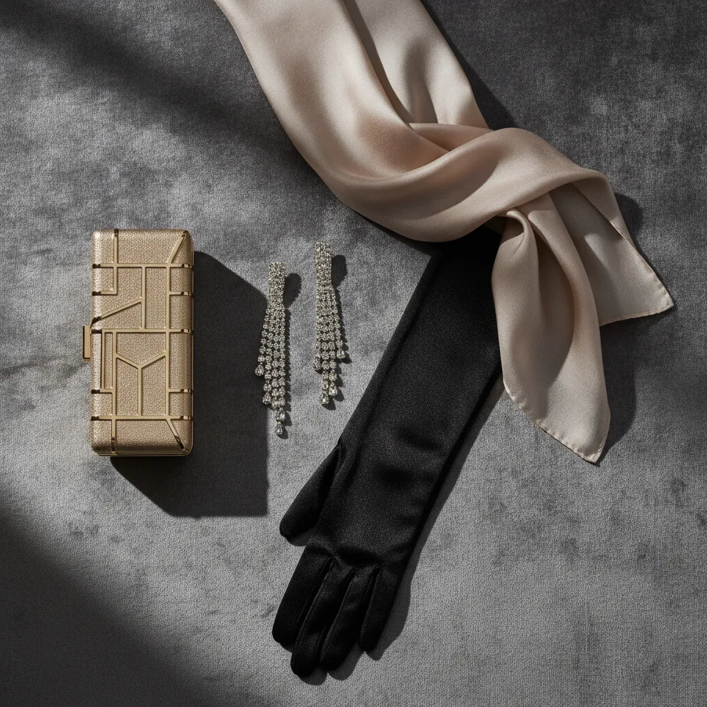 Minaudière dorée, pendants d'oreilles en cristal et étole : l'attirail complet du black tie au féminin