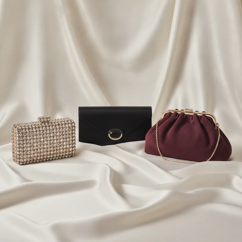 Minaudière rigide, pochette enveloppe et bourse souple : trois formats qui n'accueillent pas le même nombre d'essentiels