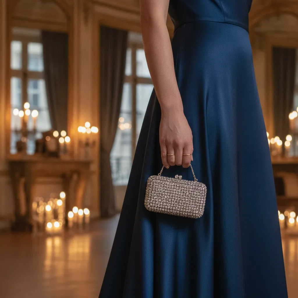 La minaudière portée à la main : un format naturellement proportionné, même sur les silhouettes les plus menues
