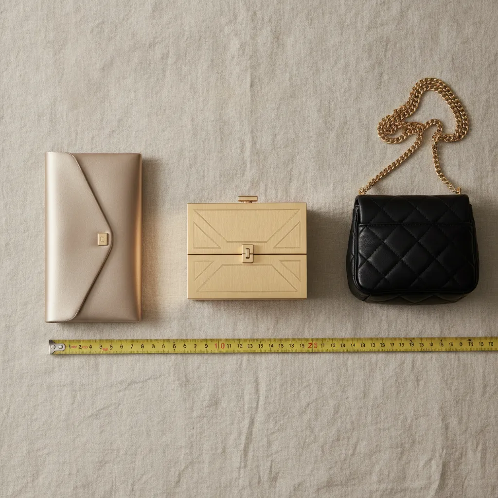 Pochette plate, minaudière box et sac bandoulière chaîne : trois formats, trois contenances très différentes